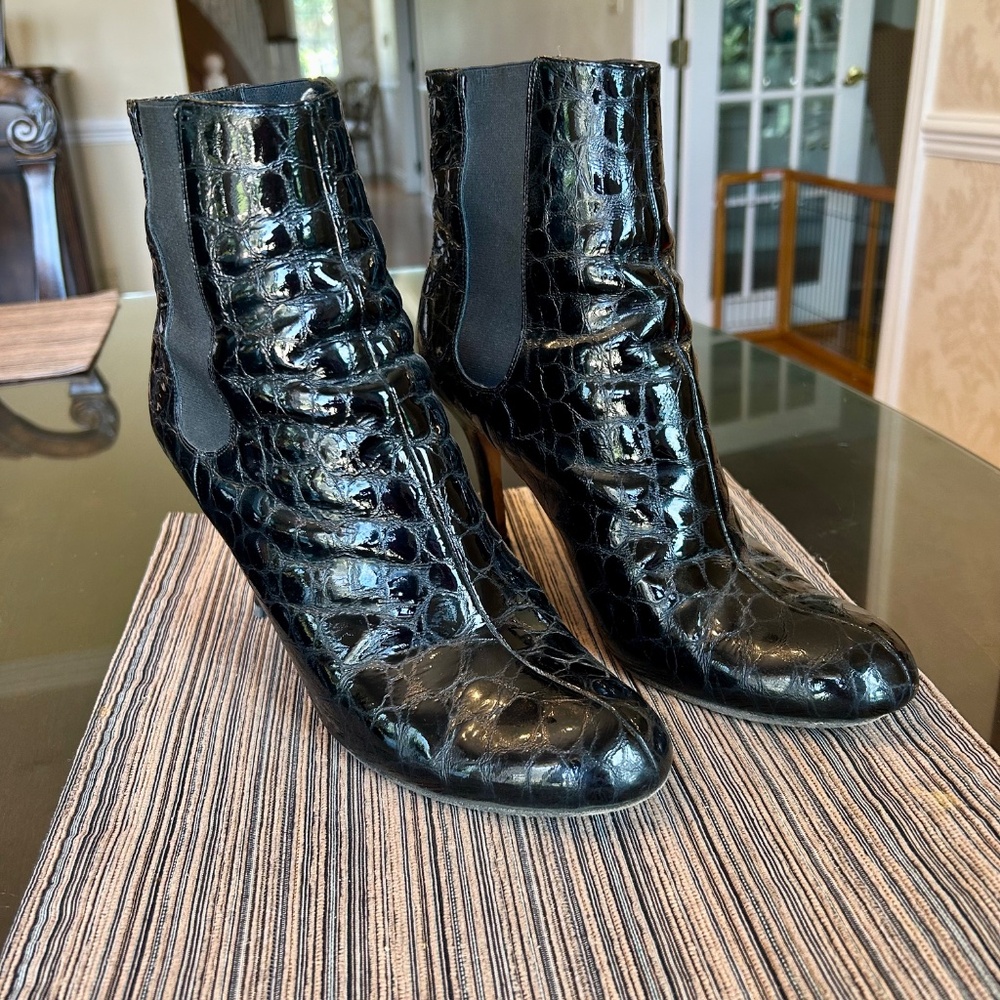 Kate Spade “Katrin” Croc Embossed Patent Leather Boots with Stilettos in Size 10 - Picture 2 of 6